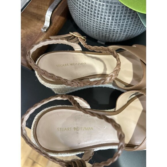 Stuart Weitzman Mykonos Espadrille Braided Leather Wedge Sandal Brown Womens  10 - Picture 11 of 14